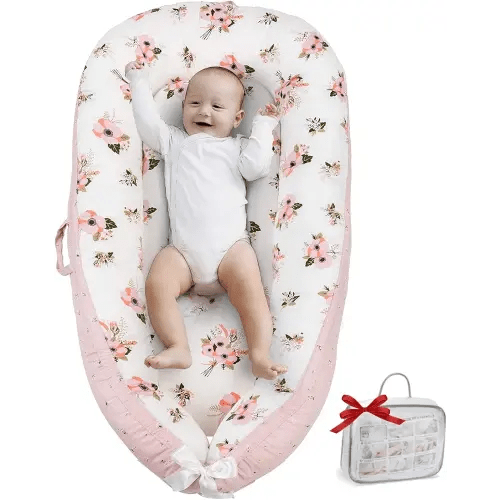 Baby Lounger Cover Portable Newborn Lounger Seat Cover, Reversible Infant Nest, Durable and Machine Washable, Adjustable Lounger for Babies(Pink Flower)