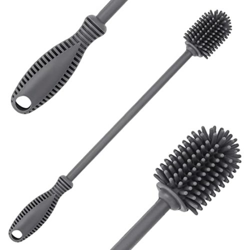 Silicone Bottle Cleaning Brush with Long Handle, 12.5" Water Bottle Cleaner for Baby Bottles, Hydro Flask, Sports Bottle, Vase, Glassware, Perfect for Smaller Diameter Bottle Openings (One Pack) - Gray