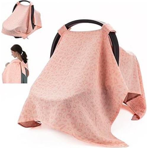 SERAPHY 2-in-1 Muslin Baby Car Seat Cover & Nursing Cover, Soft Lightweight Breastfeeding Cover for Boys and Girls,Breathable Canopy for Infant Carseat & Stroller for Summer—Love