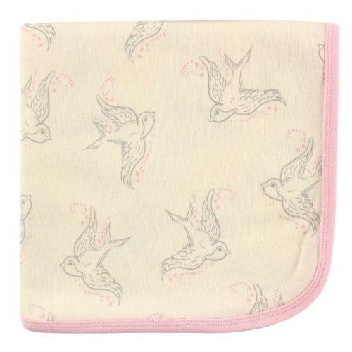 Touched By Nature Baby Girl Organic Cotton Swaddle, Receiving And Multi-purpose Blanket, Bird, One Size