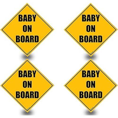 Zento Deals 4 Pack of Baby on Board Reflective Bright Yellow Magnetic Signs for Car - Best Safety Sign Accessories for Cars 5’’ by 5’’