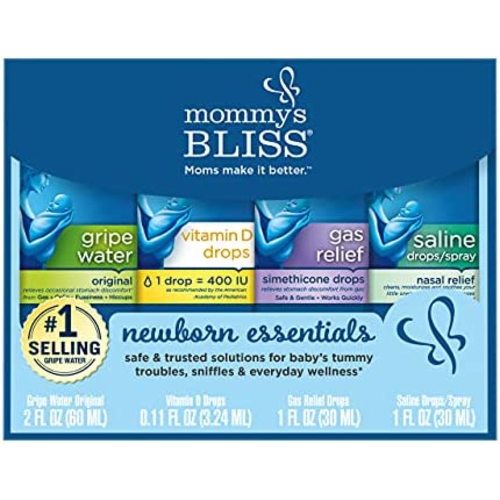 Mommy's Bliss Newborn Essentials Gift Set, Includes Gripe Water, Baby Vitamin D/Gas Drops and Gentle Saline Drops/Spray
