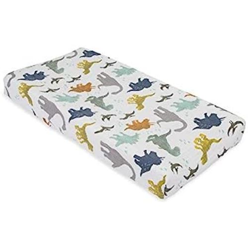 Little Unicorn – Dino Friends Changing Pad Cover | 100% Cotton Muslin | Super Soft | Baby Diaper Changing | Machine Washable | 16” x 32”