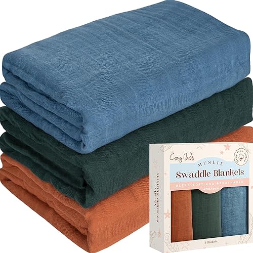 Muslin Swaddle Blankets - Breathable and Skin-Friendly Swaddle Blanket for Boys and Girls - Perfect Nursery Essential and Baby Shower Party Gift - 47 x 47 inches 3-Pack