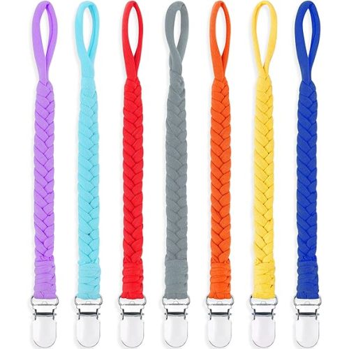 Pacifier Clips for Baby Boy and Girls, Handmade Braided Pacifier Holder, Baby Pacifiers Clips Leash Cotton Smoother Binky Clips Newborn Fits All Pacifier Unisex Baby Shower Case (Upgrade Color)