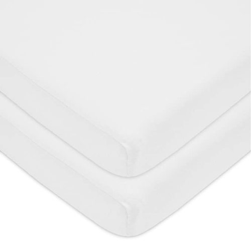 American Baby Company 100% Natural Cotton Value Jersey Knit Fitted Pack N Play Playard Sheet, White, Soft Breathable, for Boys and Girls, 27x39 Inch (Pack of 2)