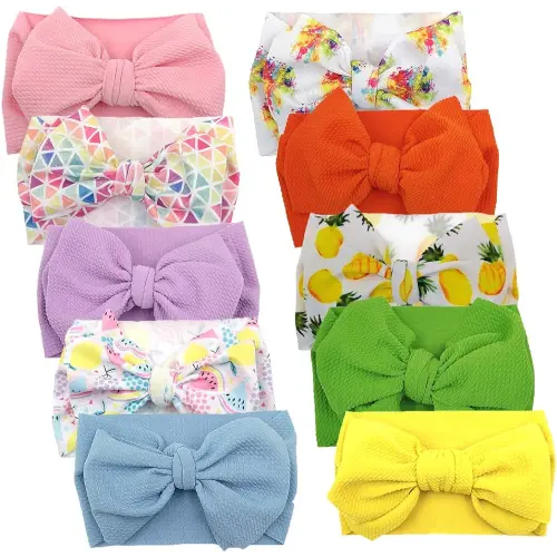 KIDOCHEESE Big Bows Baby Girl Headbands with Bows Elastics Nylon Hairbands Oversized Head Wraps Large Hair Bow Hair Accessories for Baby Girls Newborn Infant Toddlers Kids