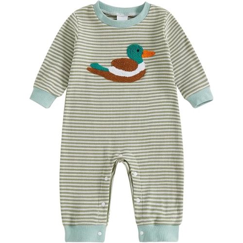 Infant Baby Boy Long Sleeve Romper Jumpsuit Pants Mallard Duck Waffle Knit Outfit Fall One Piece Clothes