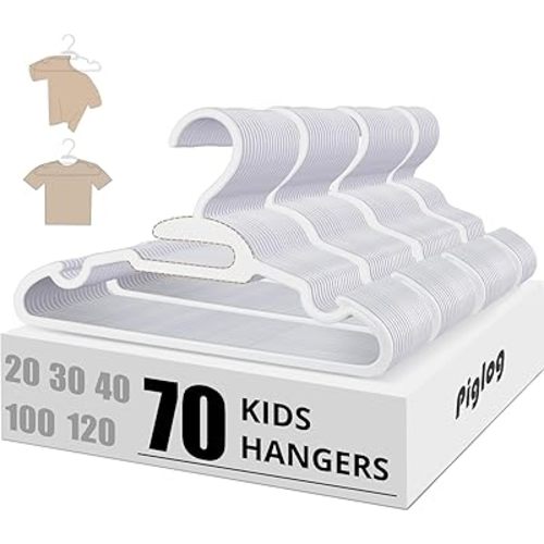Baby Hangers 70 Pack - White Baby Hangers for Clothes, Non-Slip Toddler Hanger for Clothes Child Infant Newborn, 11.4 Inch Kids Hanger for Space Saving