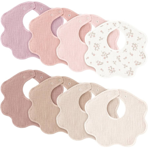 Konssy Muslin Baby Bibs 8 Pack, 100% Cotton Absorbent Bandana Drool Bibs for Teething and Drooling for Unisex Boys and Girls