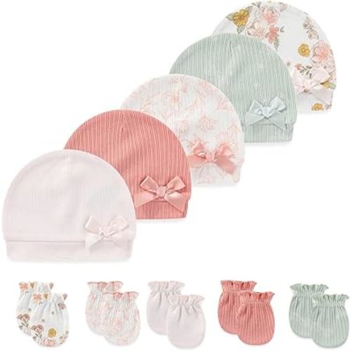 10 Pieces Newborn Baby Cotton Cap and Mitten Sets