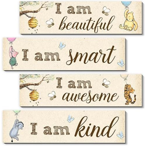 4Pcs Winie the Pooh Baby Stuff-Winnie Bedroom Wall Decor-Adorable Winnie the Pooh Sign for Baby Room-Winnie the Pooh Nursery Decor-Baby Shower Decorations(Classic)