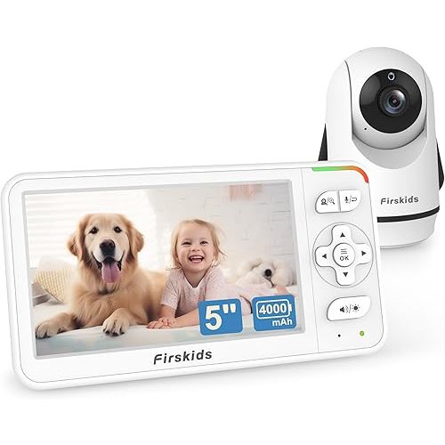 Baby Monitor, 5” Video Baby Monitor with Camera and Audio, 32-Hour Battery, Non WiFi, 2 Way Talk, Temp Sensor, Auto Night Vision, Pan Tilt Zoom Camera, Suitable for Monitor Baby and Elderly