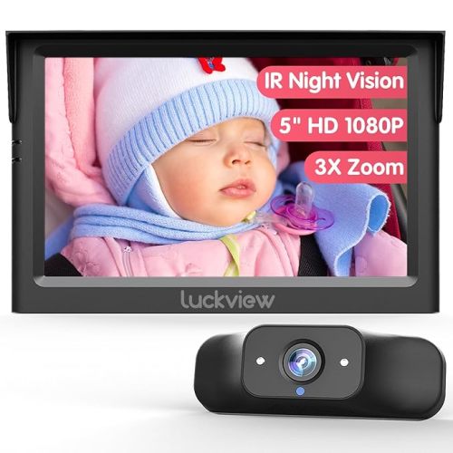 BM1 Baby Car Camera, 5'' 1080P Mirror Monitor with IR Night Vision, 3X Zoom in Closer, Full Crystal Clear View for Back Seat Rear Facing, 5 Mins Easy Installation