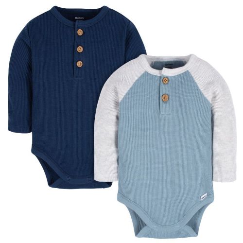 Gerber Baby Boys' Henley Long Sleeve Onesies® Bodysuits - 2-Pack, Color: Navy, Size: 0-3 months