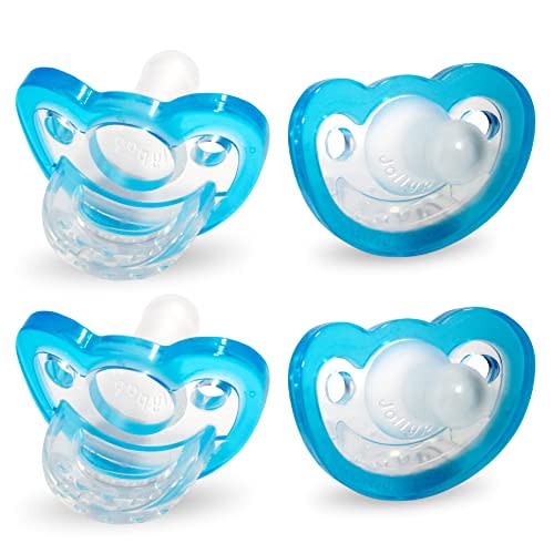 RaZbaby Jollypop Pacifier for Babies 3 Months and Up, USA Made, Natural Shaped Orthodontic Binky, Lovingly Shared in NICUs & Hospitals Worldwide, Medical-Grade 100% BPA-Free - 4 Pack - Blue