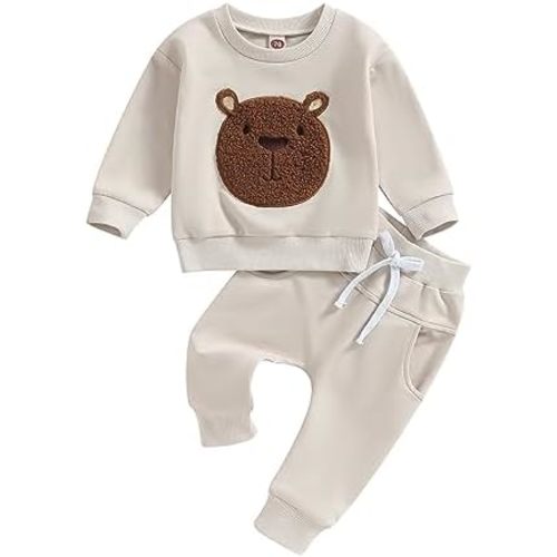 Toddler Baby Boy Fall Clothes Long Sleeve Dinosaur/Bear Print Sweatshirt Pants Set Cute Infant 0-3T Winter Outfits