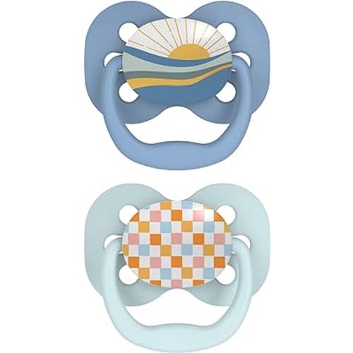 Dr. Brown's Advantage Baby Pacifier, Fully Symmetrical Soother with Soft Silicone Bulb, 0-6m, BPA Free, Blue Sunrise, 2 Pack (Style May Vary)