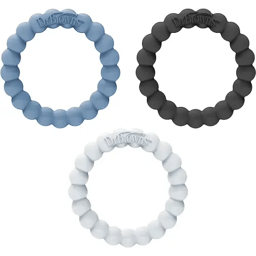 Dr. Brown’s Flexees Beaded Teether Rings, 3 Pack - Blue, Light Blue, Black