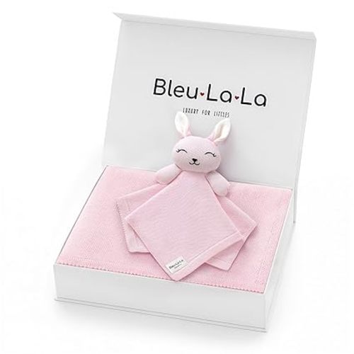 Baby Gift Set - Organic Cotton Newborn Blanket and Lovey Security Blanket Set, Thoughtful Baby Shower & New Baby Gift for Boys & Girls (Lovey - Bunny - Pink)
