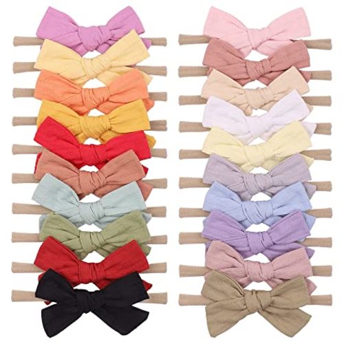 jollybows 20pcs Baby Girls Cotton Hair Bows Headbands Nylon Hair Bands Elastic Hair Accessories for Newborn Kids Infants Toddlers