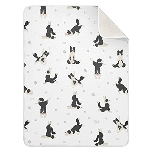Ollabaky Yoga Dog Border Collie Baby Blanket for Boys Girls Cotton Throw Blanket Swaddle Blanket for Crib Stroller Nursery Receiving Blanket Infant Toddler Unisex 30"x40"
