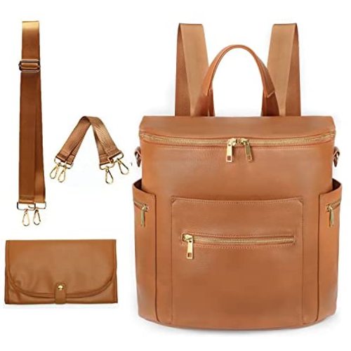 Diaper bag, Leather Diaper Bag Backpack by MF Store, Diaper Backpack with Laptop Sleeve,Changing Pad,Wipes Pouch,Stroller Straps and Insulated Pockets
