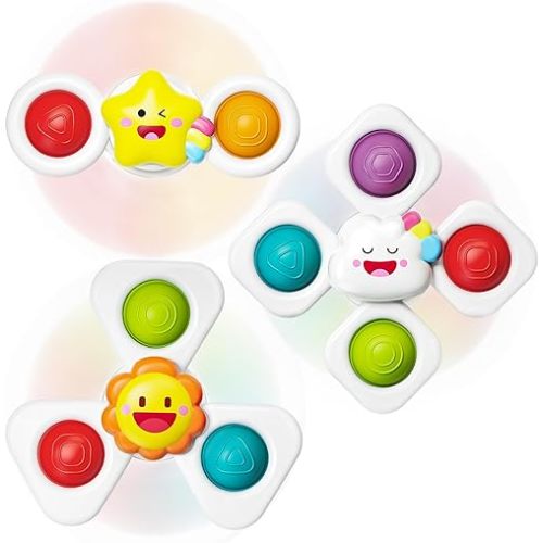 SpringFlower Baby Toys, Suction Cup Spinner Toys for 6 12 18 Months Toddlers, Birthday Baby Gifts Sensory Toys Bath Toys Travel Table Toy