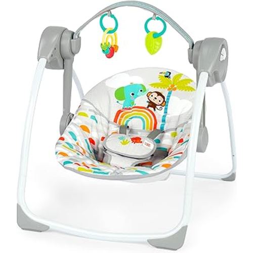Bright Starts Playful Paradise Portable Compact Automatic Baby Swing with Music, Unisex, Newborn +