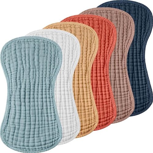 Frienda 6 Pieces Muslin Burp Cloths for Baby Burp Cloth Multi Colors Muslin Washcloths Diapers 6 Absorbent Layers Newborn Face Towels for Baby Boy Girl Unisex, 9 x 20 Inch (Cute Colors)