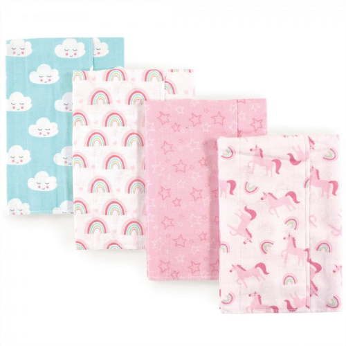 Luvable Friends Baby Girl Cotton Flannel Burp Cloths 4pk, Rainbow, One Size