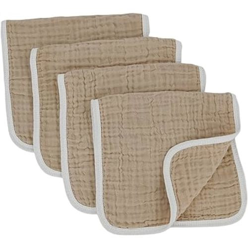 Synrroe Muslin Burp Cloths Large 20 by 10 Inches 100% Cotton 6 Layers Extra Absorbent and Soft 4 Pack Brown