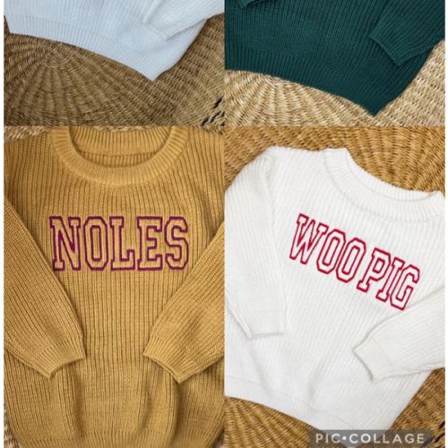 Baby/Toddler Customized Sports Teams Sweaters - Kids Custom Embroidered Varsity Style Sweater - College Football/NFL Personalized Sweater