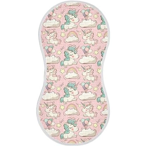 Kigai Unicorns and Rainbow Muslin Baby Burp Cloths - Super Absorbent and Soft Burping Rags - Cotton Burp Clothes Set for Boys and Girls, 2 Pack