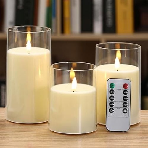 Flameless Candles with Remote and Timer, Ivory Acrylic Battery Operated Flickering LED Pillar Candles for Romantic Ambiance and Home Decoration, 3Pack (D:3.2" x H:4" 5" 6")…