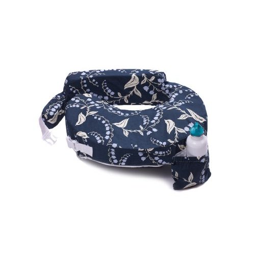 My Brest Friend Original Nursing Pillow Enhanced Ergonomics Essential Breastfeeding Pillow Support For Mom & Baby W/ Convenient Side Pocket, Double Straps & Slipcover, Navy Bluebells