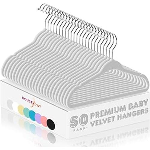 HOUSE DAY Velvet Baby Hangers 50 Pack, Premium Children's Hangers for Baby, Infant & Toddler Clothes, Durable Non Slip Baby Felt Hangers Grey, 11 Inch Baby hangers for Closet, Ideal for Everyday Use