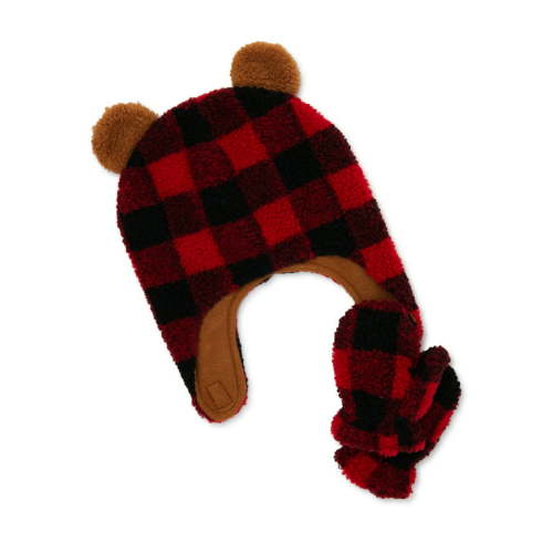 Wonder Nation Toddler Boys Faux Sherpa Hat and Mitten Set, 2-Piece