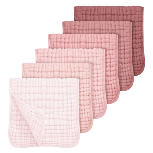 Looxii Muslin Burp Cloths Baby Girl 6 Pack - 20" x 10" - Ultra Soft & Absorbent, 6-Layer 100% Cotton for Spit Up & Drool- Gentle Baby Burping Cloth, Newborn Essentials Shower Gift Girl, Gradient Pink