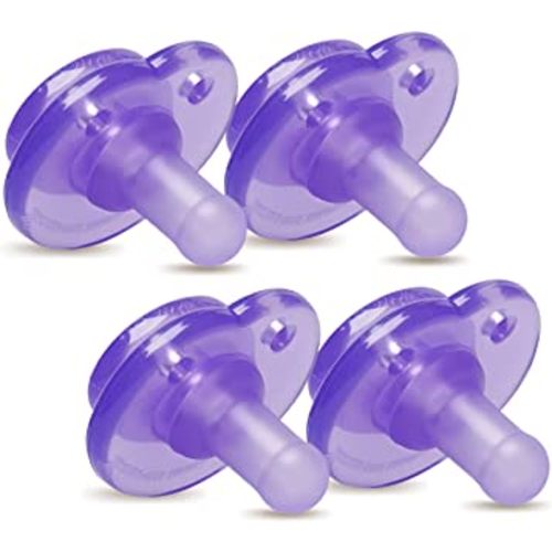Nookums Pacifier 4 Pack - Orthodontic Single Piece Design - 100% Medical Grade Silicone - BPA Free, Latex Free, Phthalate Free - Paci-Plushies Pacifier Replacement (Purple)