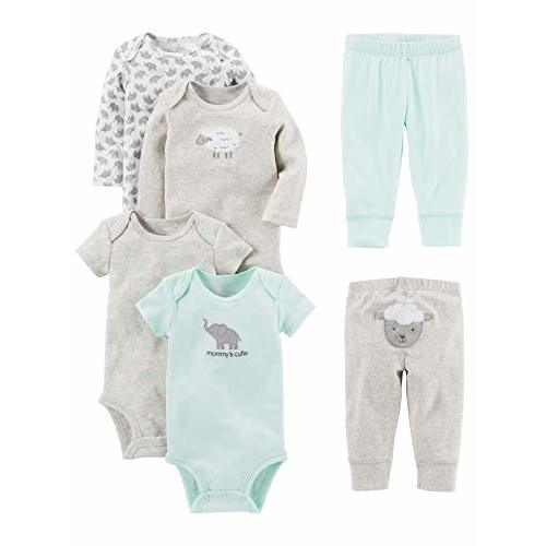 Simple Joys by Carter's Baby 6-Piece Neutral Bodysuits (Short and Long Sleeve) and Pants Set, Gray Lamb, 6-9 Months