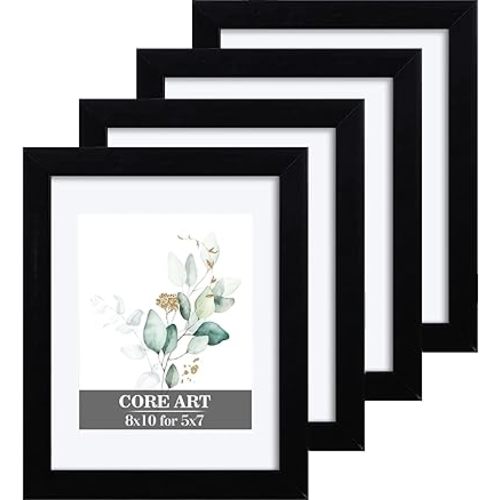 CORE ART 8x10 Black Picture Frame Set of 4,Display Pictures 5x7 with Mat or 8 x 10 without Mat,Multi Photo Frames Collage for Wall or Tabletop Display