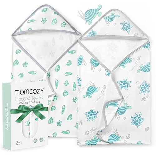 Momcozy Baby Towel with Hooded-Original Design Baby Towel Set -Soft & Absorbent- Shower Gifts or Bath Essential for Infant, Newborn, Toddler, Marine Sea Turtle Shells Magic
