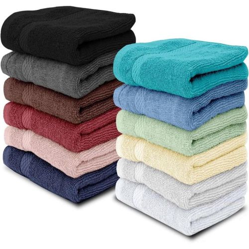 100% Cotton Washcloths Set Of 12 - 13x13" Multicolor