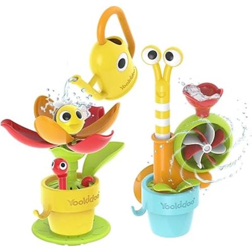 Yookidoo Toddler Baby Bath Toy (Ages 1-3) Garden Adventure Set Bundle: Snail & Flower with Watering Can (Mold Free) Attach to Any Tub or Shower Fun for Bath Time - Great for Boys , Girls , & Kids