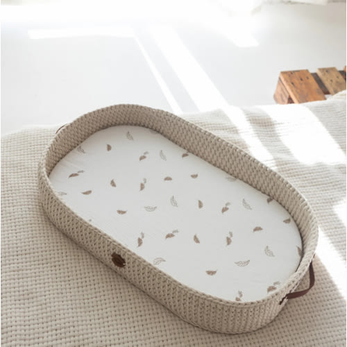 100% Muslin Cotton Fitted Sheets (color Leaves) for Anzy Home Moses Baskets