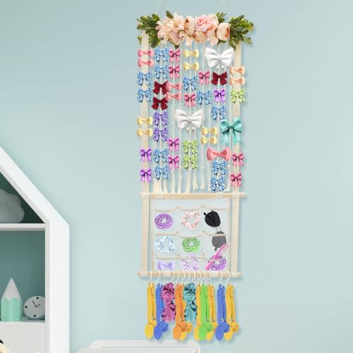 QENWKXZ Hair Bows Holder Headband Organizer for Girls, Bow Organizer for Girls Hair Bow, Clip, Hair Tie, Headband Storage, Hair Accessories Organizer Display, Wall Hanging Decor for Nursery Room