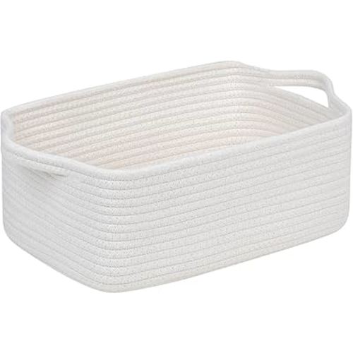 CubesLand Cute and Durable Small Cotton Rope Basket for Organizing, Woven Closet Storage Bin,Shelves Closet Storage Basket, Bathroom Storage Organizer Bin, Nursery Toy Basket Bin, White Basket