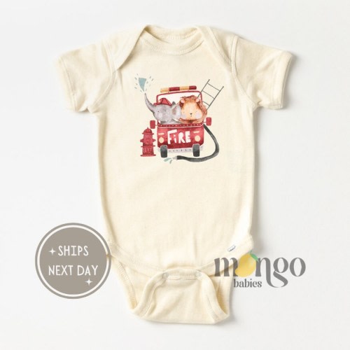 Cute Baby Onesies® Brand Firefighter Baby Outfit Cute Fire Fighter Baby Gift for Baby Shower Gift Pregnancy Surprise Ideas Fire Truck Tshirt