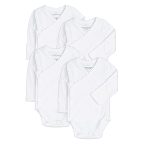 Baby Side Snap Bodysuit Set, 100% Cotton Boy Girl Unisex Kimono Onesie, 4 Pack